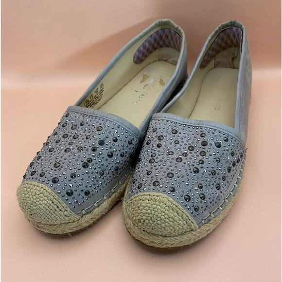 EUC Franco Sarto size 7.5 L-Twilight Studded Gray Leather Espadrilles - Picture 1 of 8